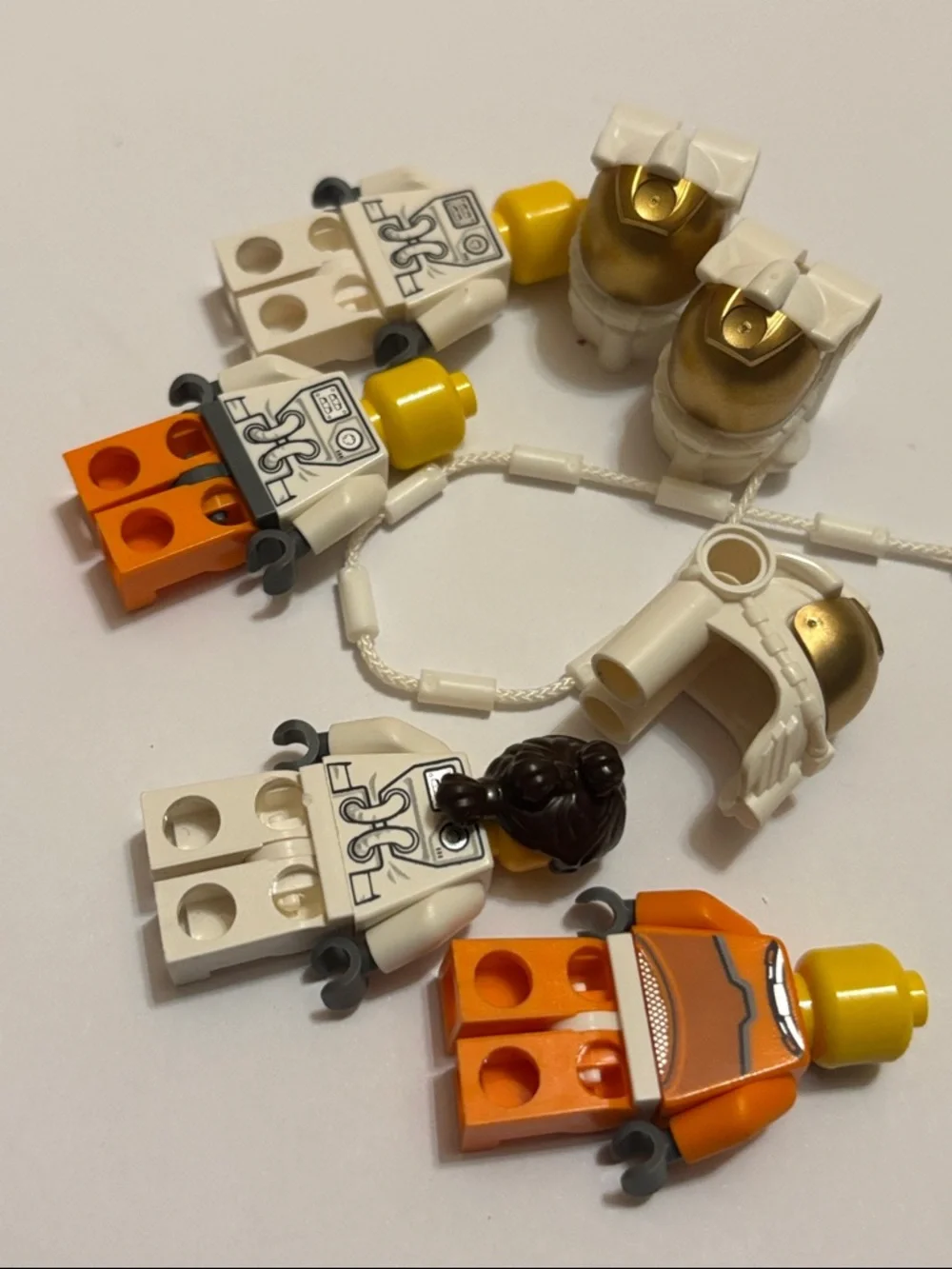 LEGO Astronaut Minifigure Lot with Gold Helmets - White & Orange